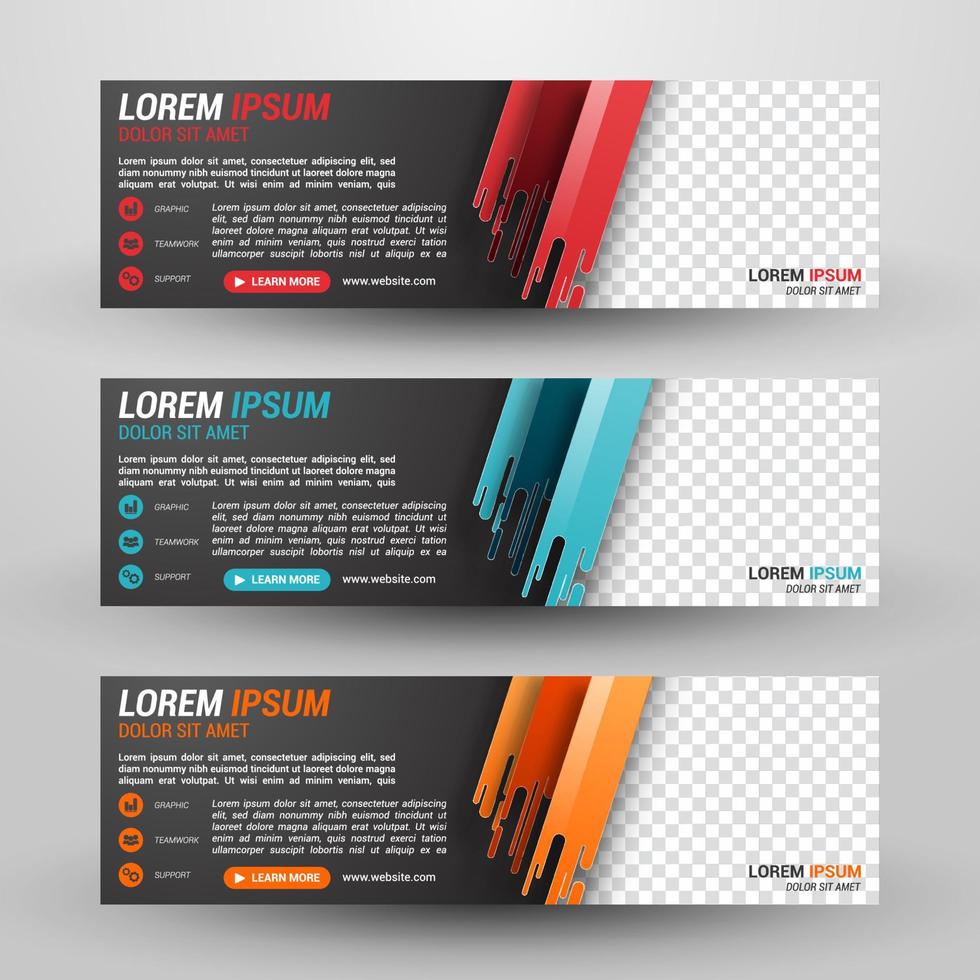 negócios de três banners com fundo abstrato vetor