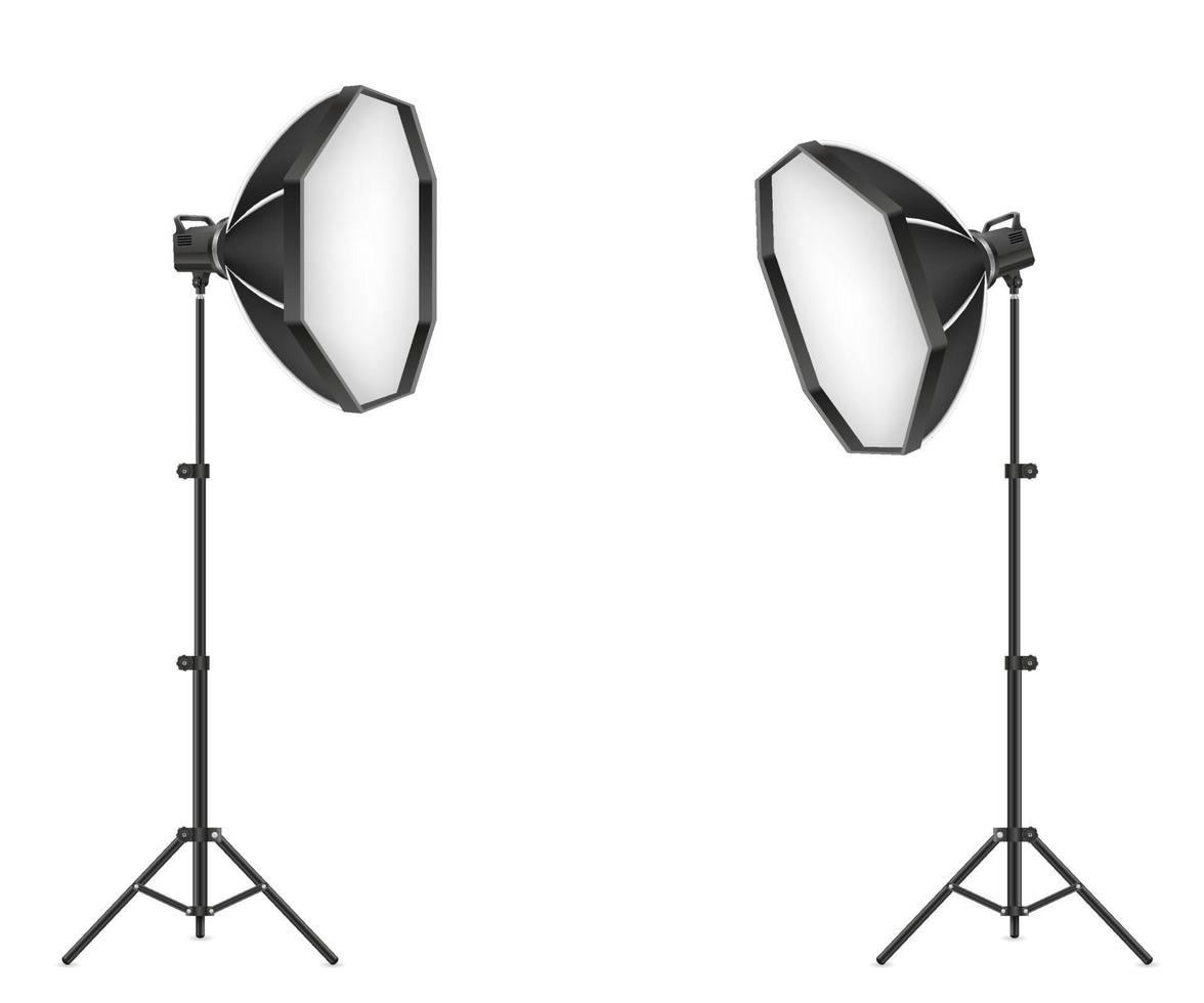 softbox com flash no tripé para uma ilustração vetorial de estúdio fotográfico isolada no fundo branco vetor