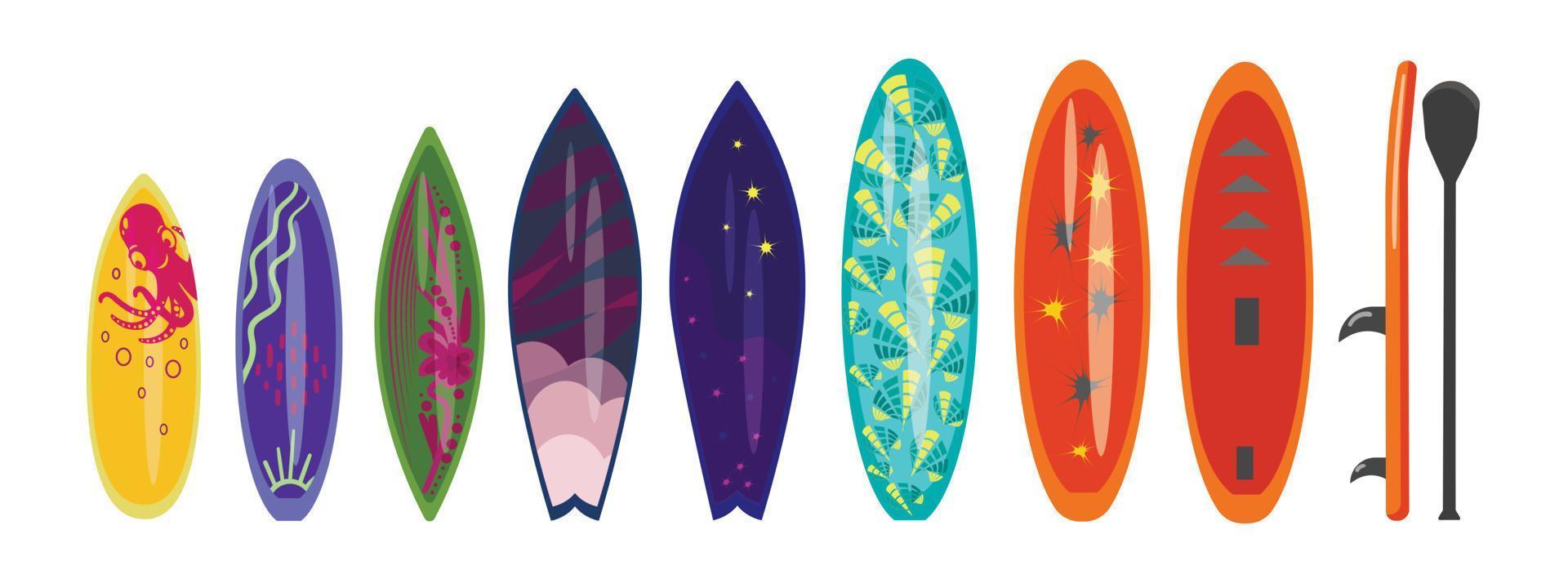 ícones de prancha de surf definir vetor dos desenhos animados. prancha de surf