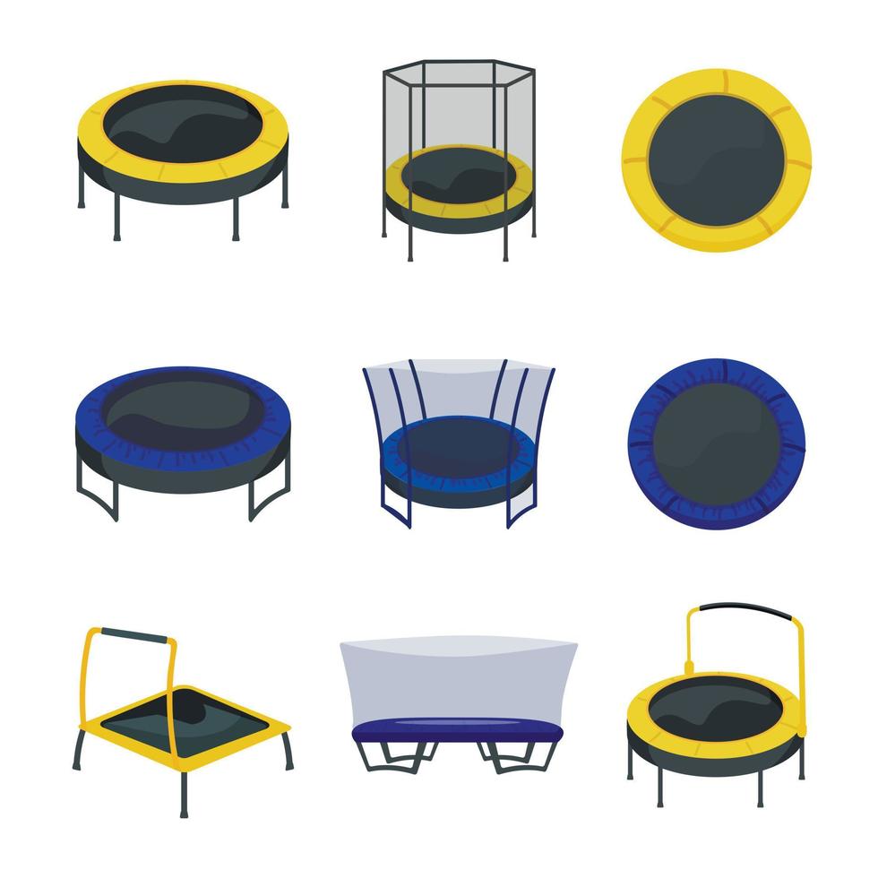 ícones de trampolim definir vetor de desenho animado. parque de salto
