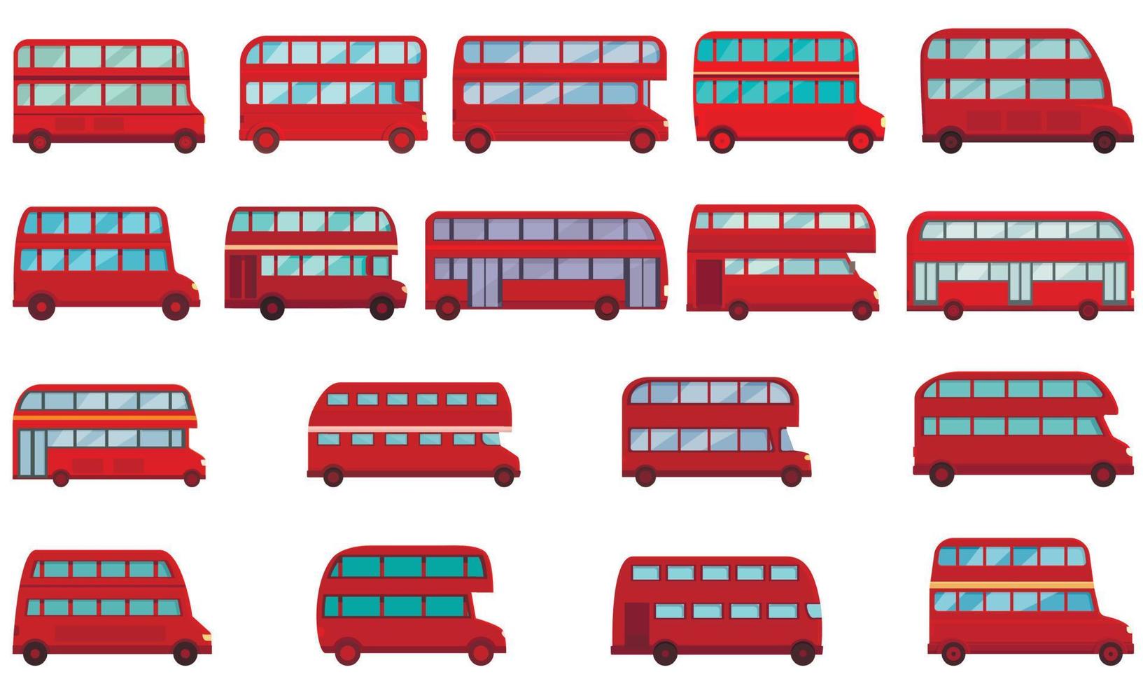 ícones de ônibus de Londres definir vetor dos desenhos animados. andar duplo