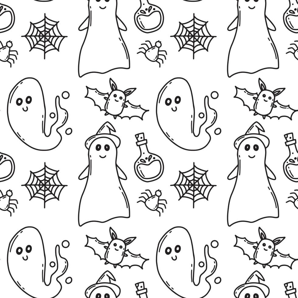 padrão sem emenda de dia das bruxas. padrão com fantasma e abóbora. estilo doodle. ilustração vetorial. vetor
