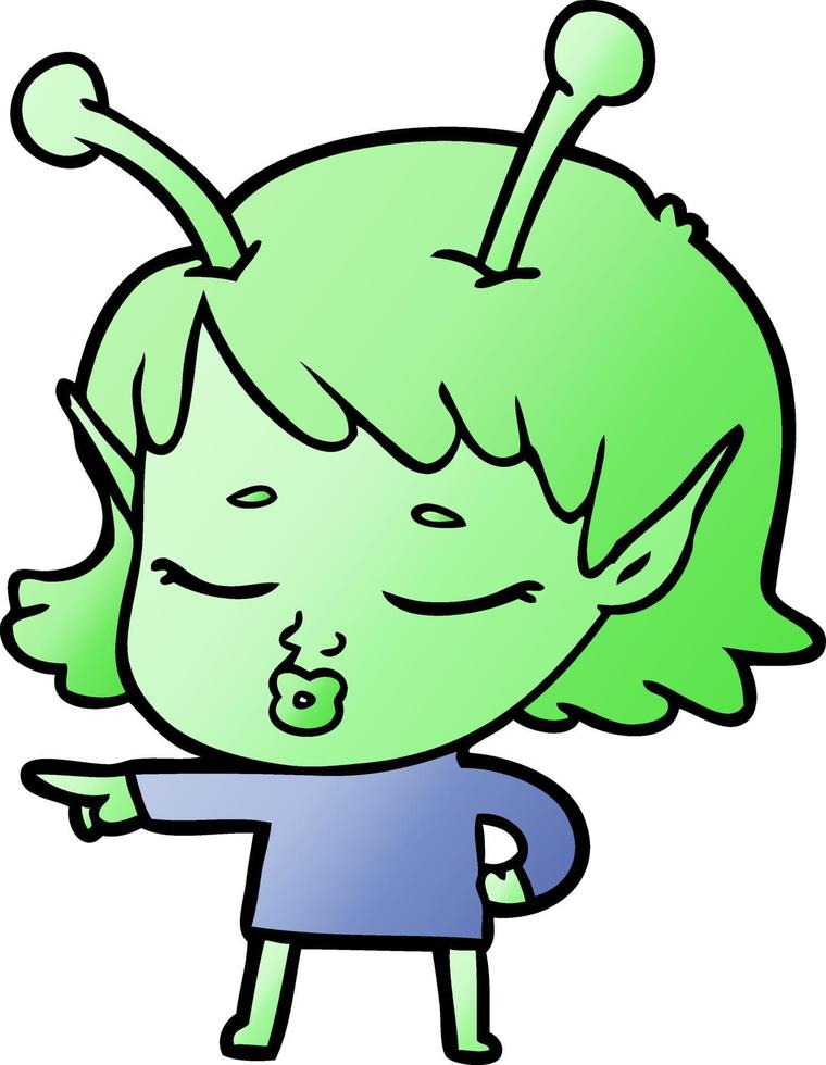 desenho de linda garota alienígena apontando vetor