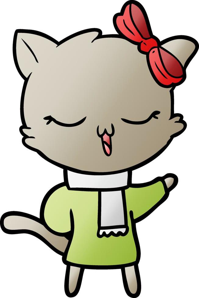 gato de desenho animado com laço na cabeça vetor