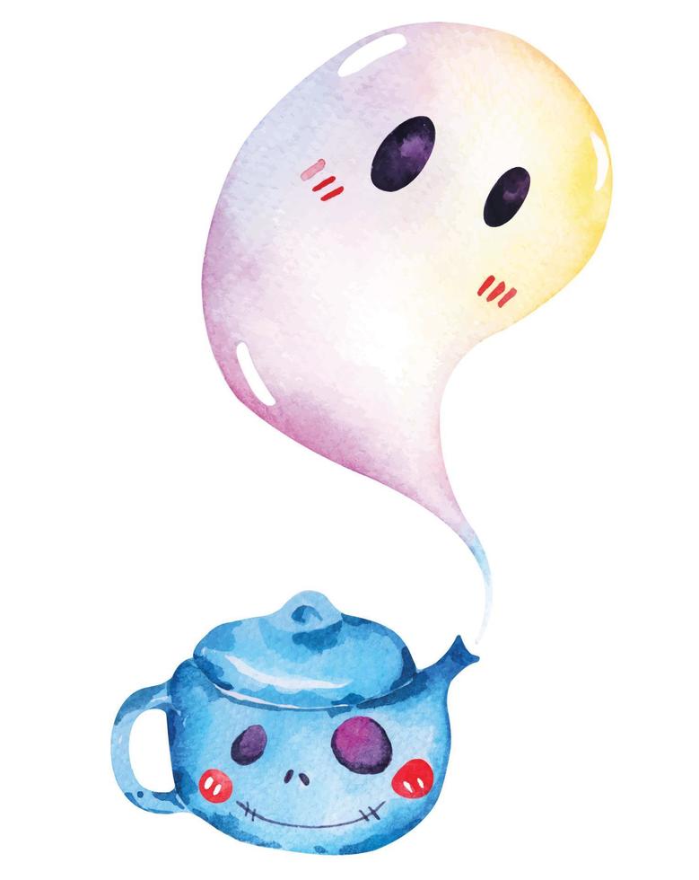 aquarela bonito ghost.happy helloween.cute monsters.cartoon fantasma de girassol, fantasma de chaleira. vetor