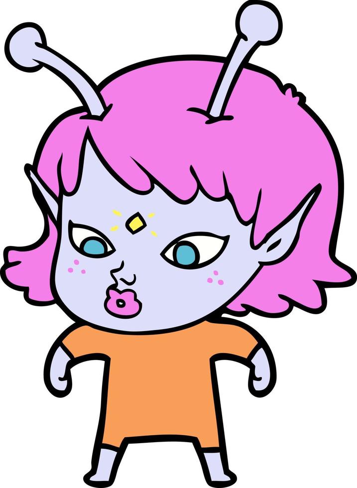 linda garota alienígena de desenho animado vetor