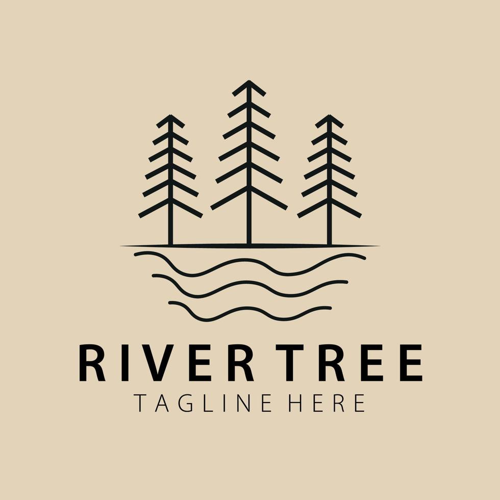 logotipo, ícone e símbolo da arte da linha da árvore do rio, design de ilustração vetorial vetor