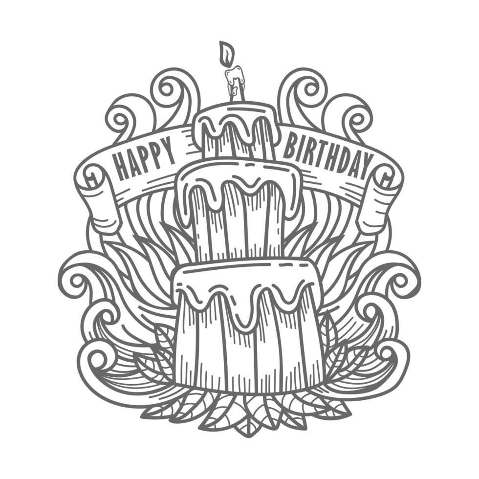 bolo de aniversário desenhado à mão com conceito floral vetor