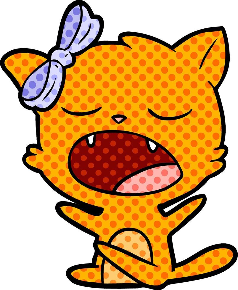 desenho animado gato bocejando vetor