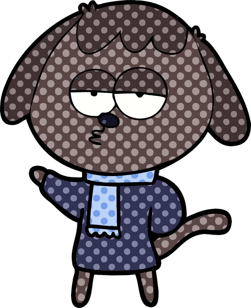 cão cansado dos desenhos animados, vestindo roupas de inverno vetor