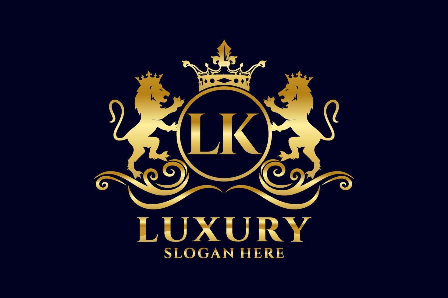 modelo de logotipo de luxo real de leão de letra lk inicial em arte vetorial para projetos de marca luxuosos e outras ilustrações vetoriais. vetor