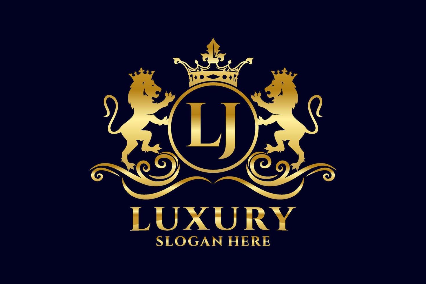 modelo de logotipo de luxo real de leão de letra inicial lj em arte vetorial para projetos de marca luxuosos e outras ilustrações vetoriais. vetor