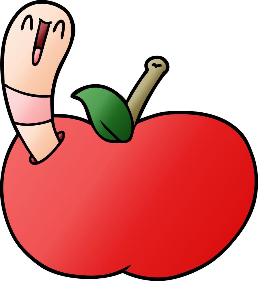 verme de desenho animado na maçã vetor