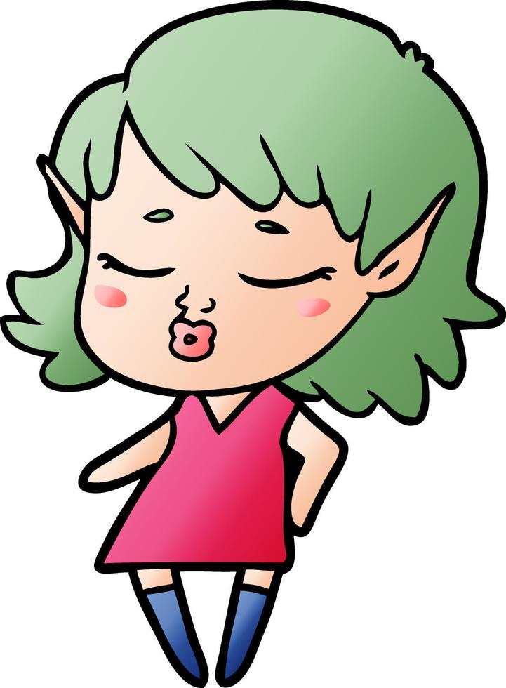 linda garota elfa de desenho animado vetor