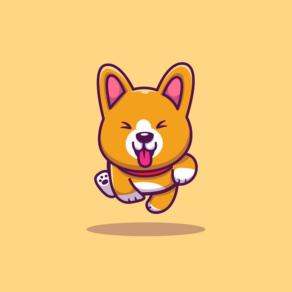 bonito corgi executando a ilustração de ícone de vetor dos desenhos animados. natureza animal ícone conceito isolado vetor premium. estilo de desenho animado plano