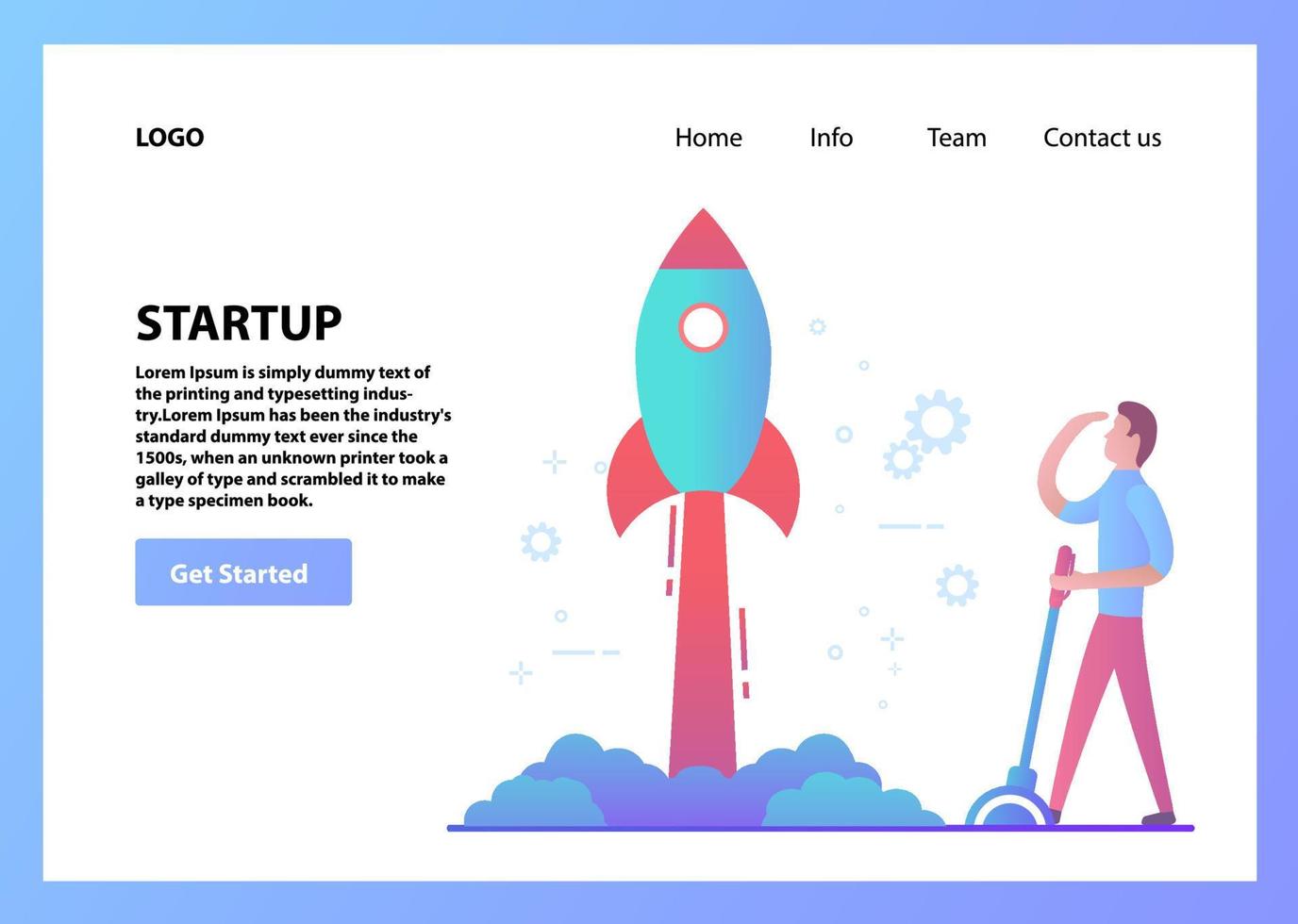 landing page template.concept web page design.businessman lança rocket.business novo technologies.flat vector. vetor