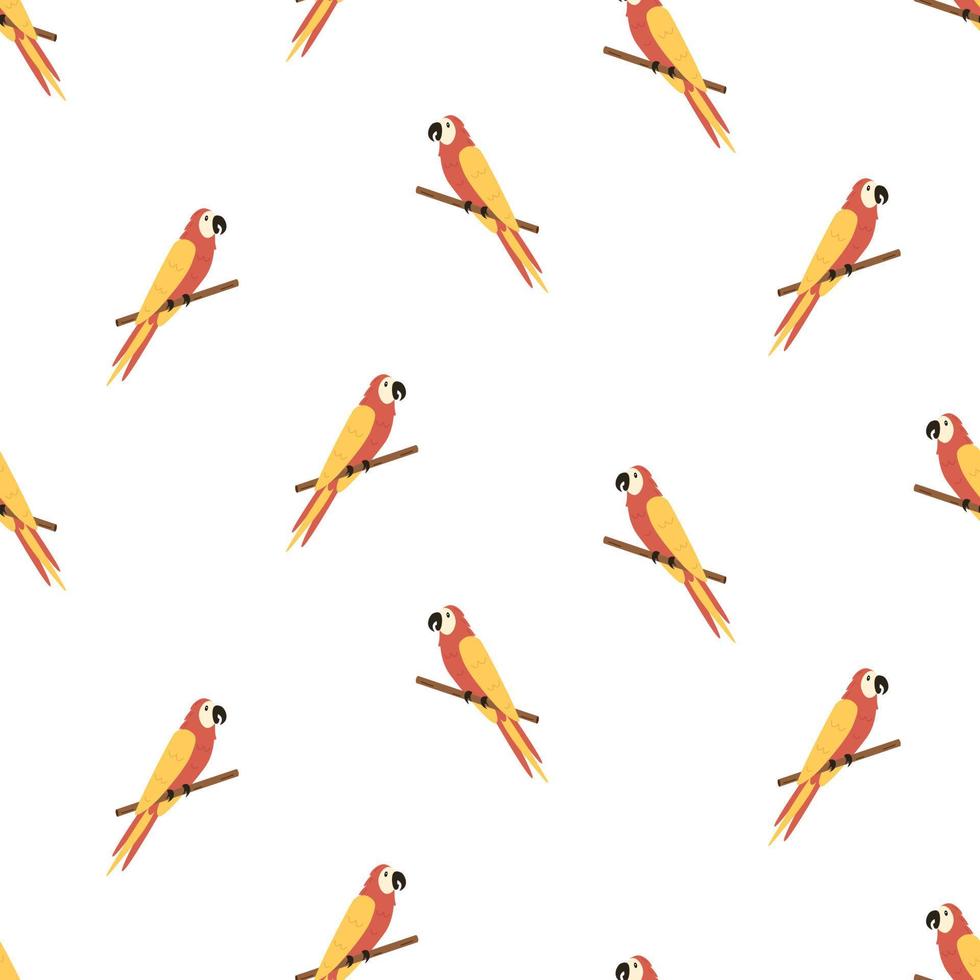 padrão sem emenda papagaio de arara bonito dos desenhos animados está sentado em um galho. fundo, papel de parede para impressão em embalagens de roupas vetor