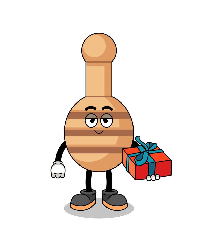 ilustração de mascote de concha de mel dando um presente vetor