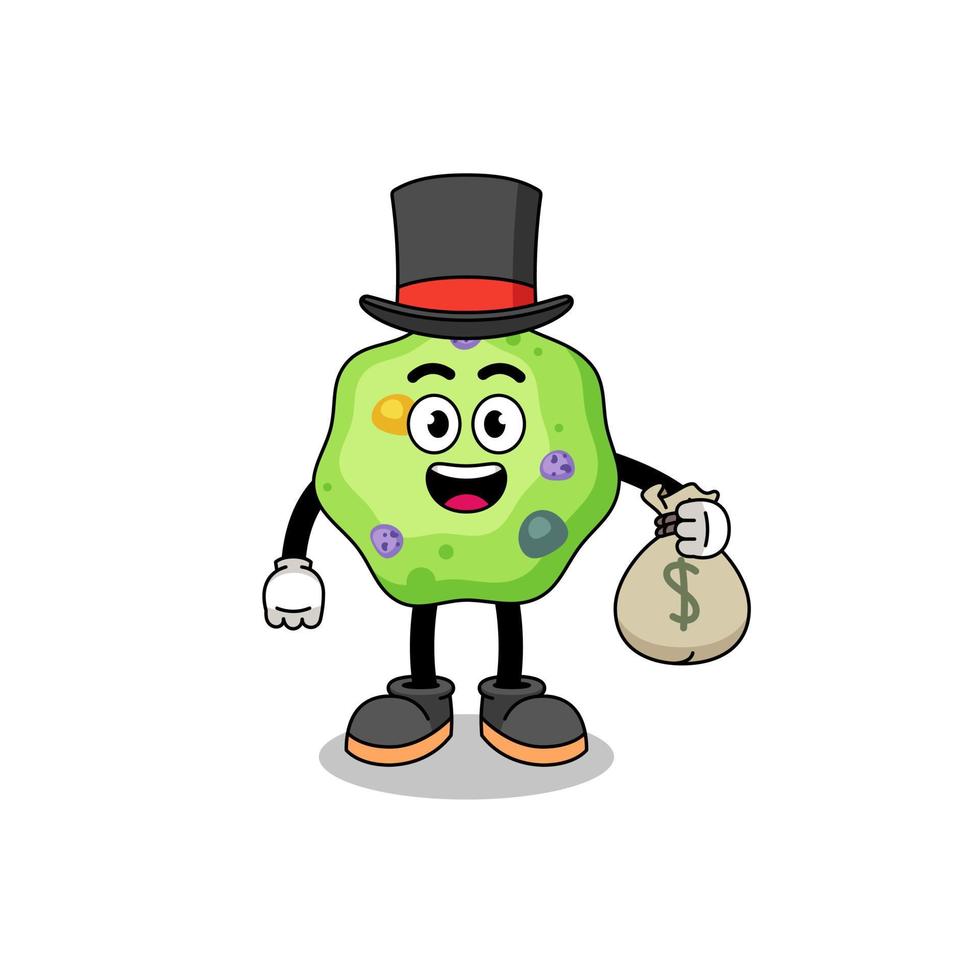 ilustração de mascote ameba homem rico segurando um saco de dinheiro vetor