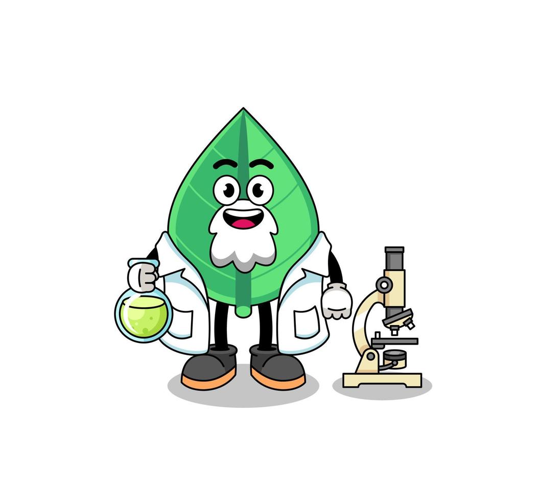 mascote da folha como cientista vetor