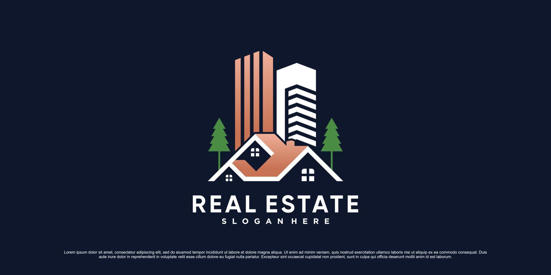 ilustração de design de logotipo de construção imobiliária com ícone de casa e conceito de elemento criativo vetor