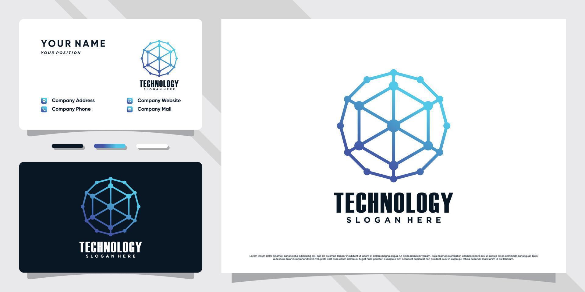 ilustração de design de logotipo de tecnologia de rede com elemento hexagonal e modelo de cartão de visita vetor