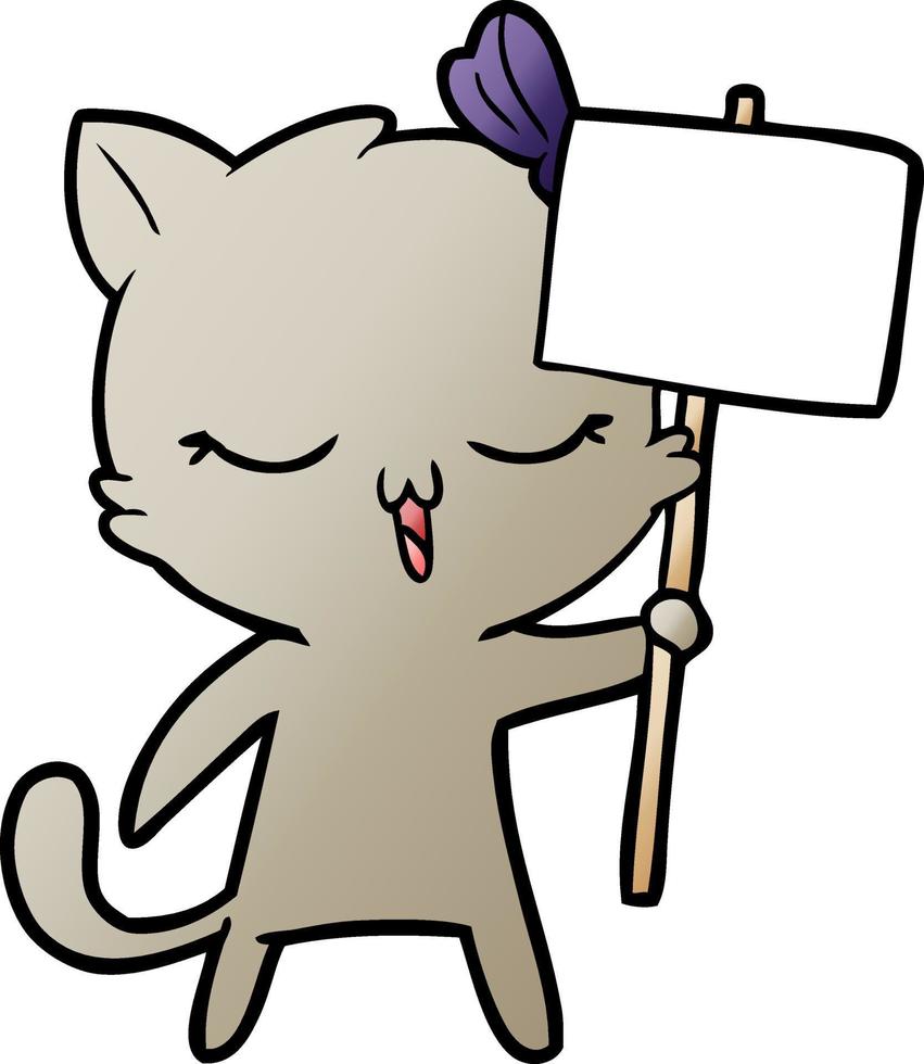 gato de desenho animado com laço na cabeça vetor