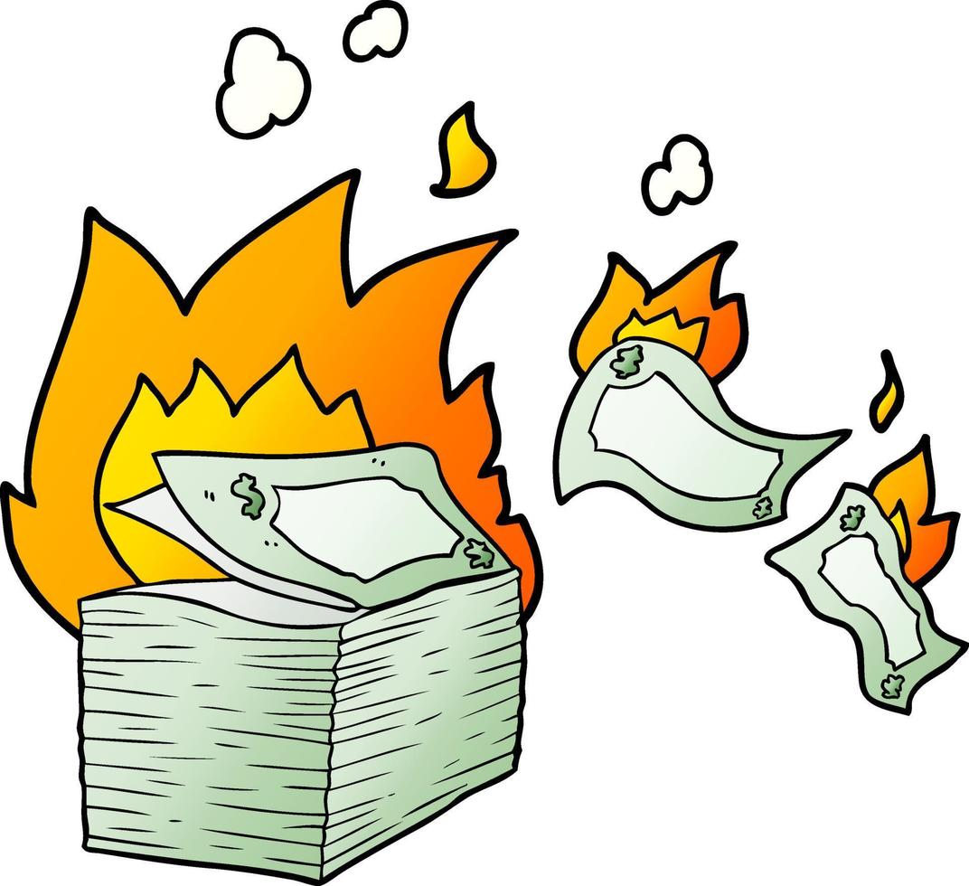 desenho animado de dinheiro queimando vetor
