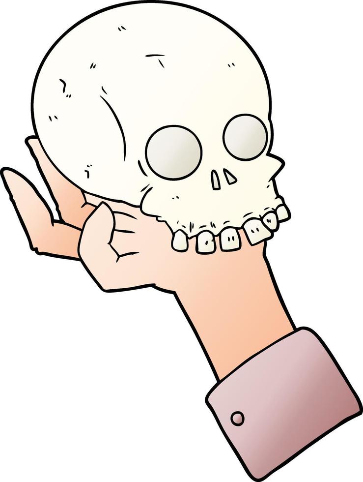 mão de desenho animado segurando o crânio vetor