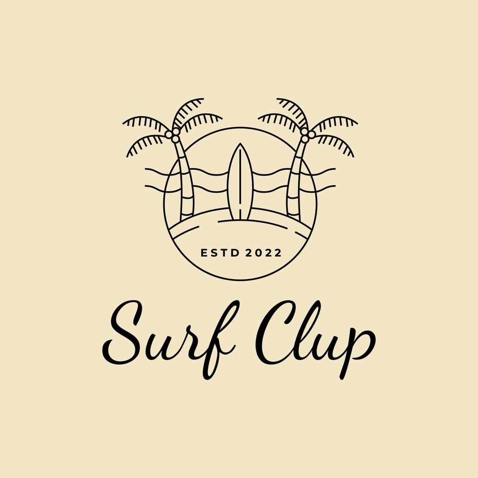 prancha de surf com modelo de ilustração vetorial de design de linha de logotipo de distintivo de clube de surf vetor