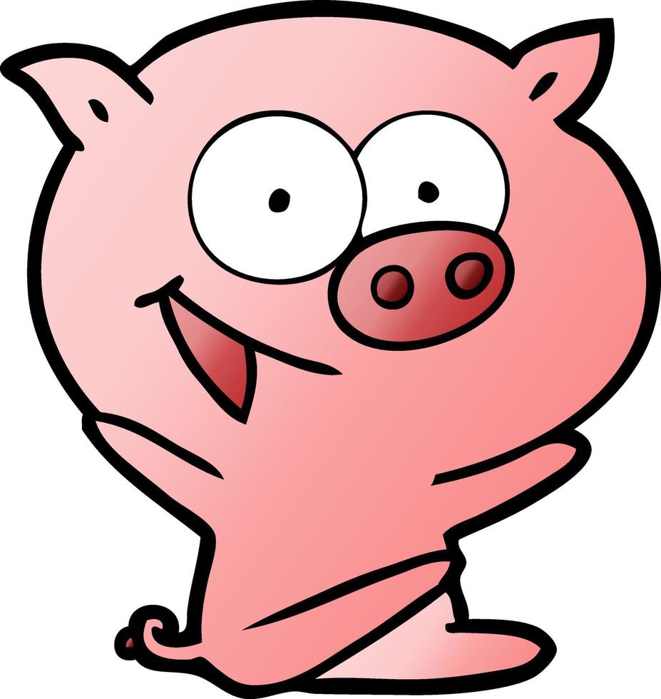 desenho animado de porco sentado alegre vetor
