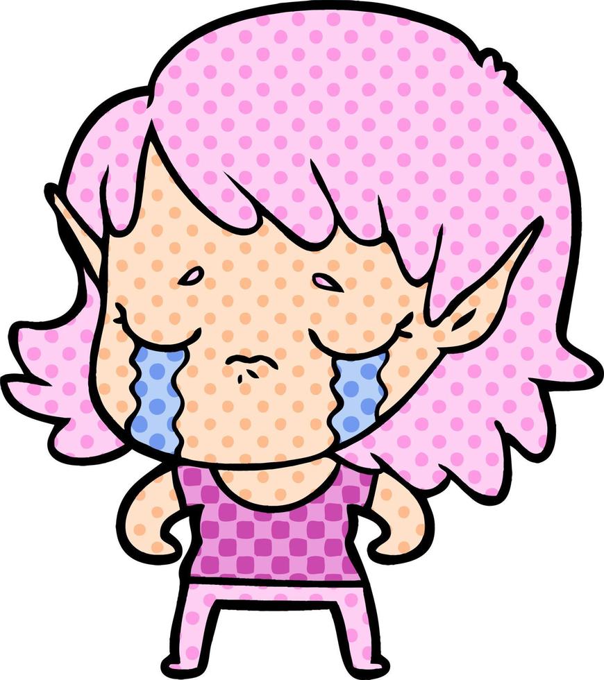 menina elfa chorando de desenho animado vetor