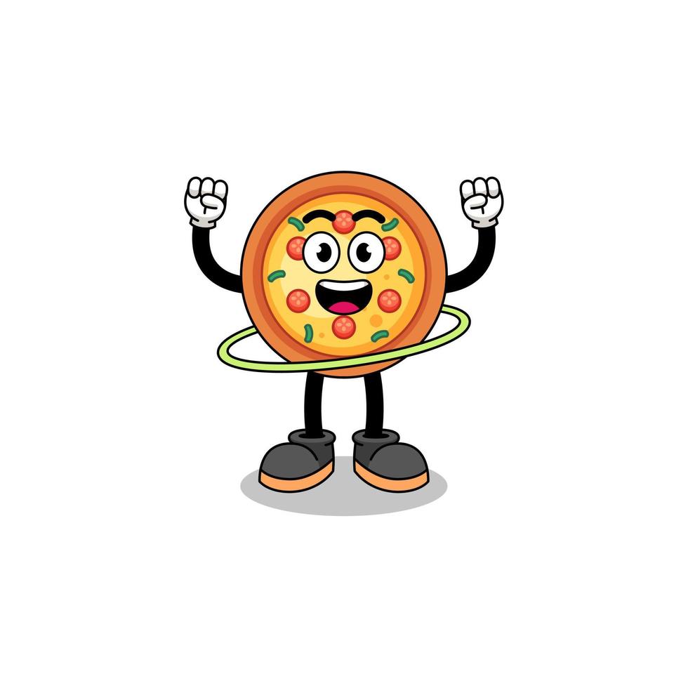 ilustração de personagem de pizza jogando bambolê vetor