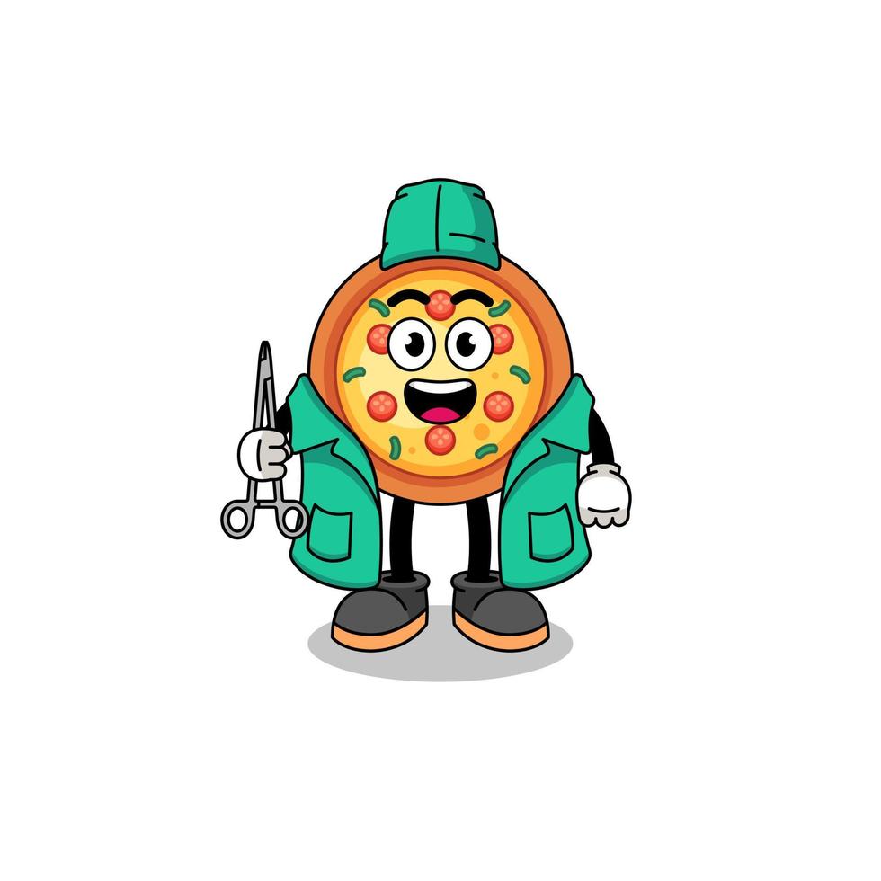 ilustração de mascote de pizza como cirurgião vetor