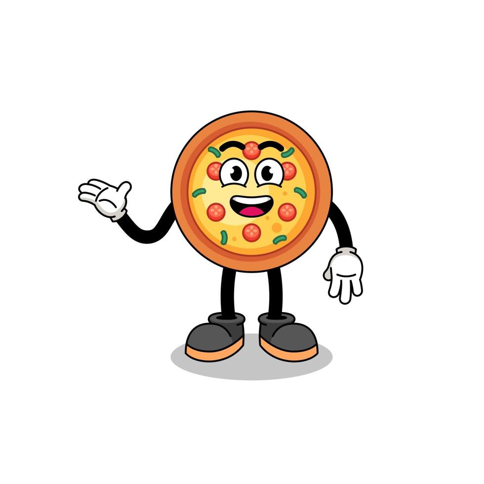 desenho de pizza com pose de boas-vindas vetor