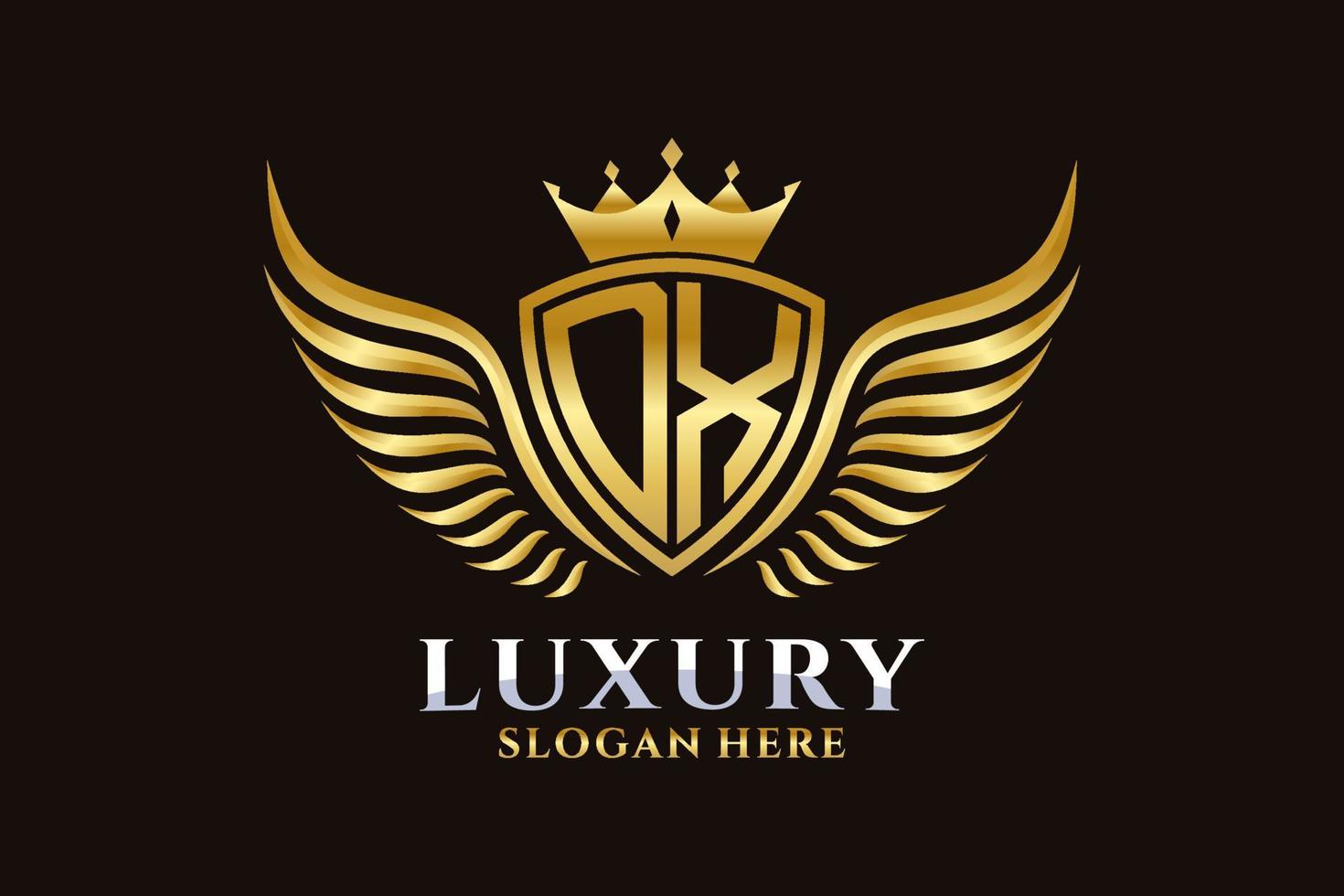 luxo royal wing letter dx crest gold color logo vector, logotipo da vitória, logotipo da crista, logotipo da asa, modelo de logotipo vetorial. vetor