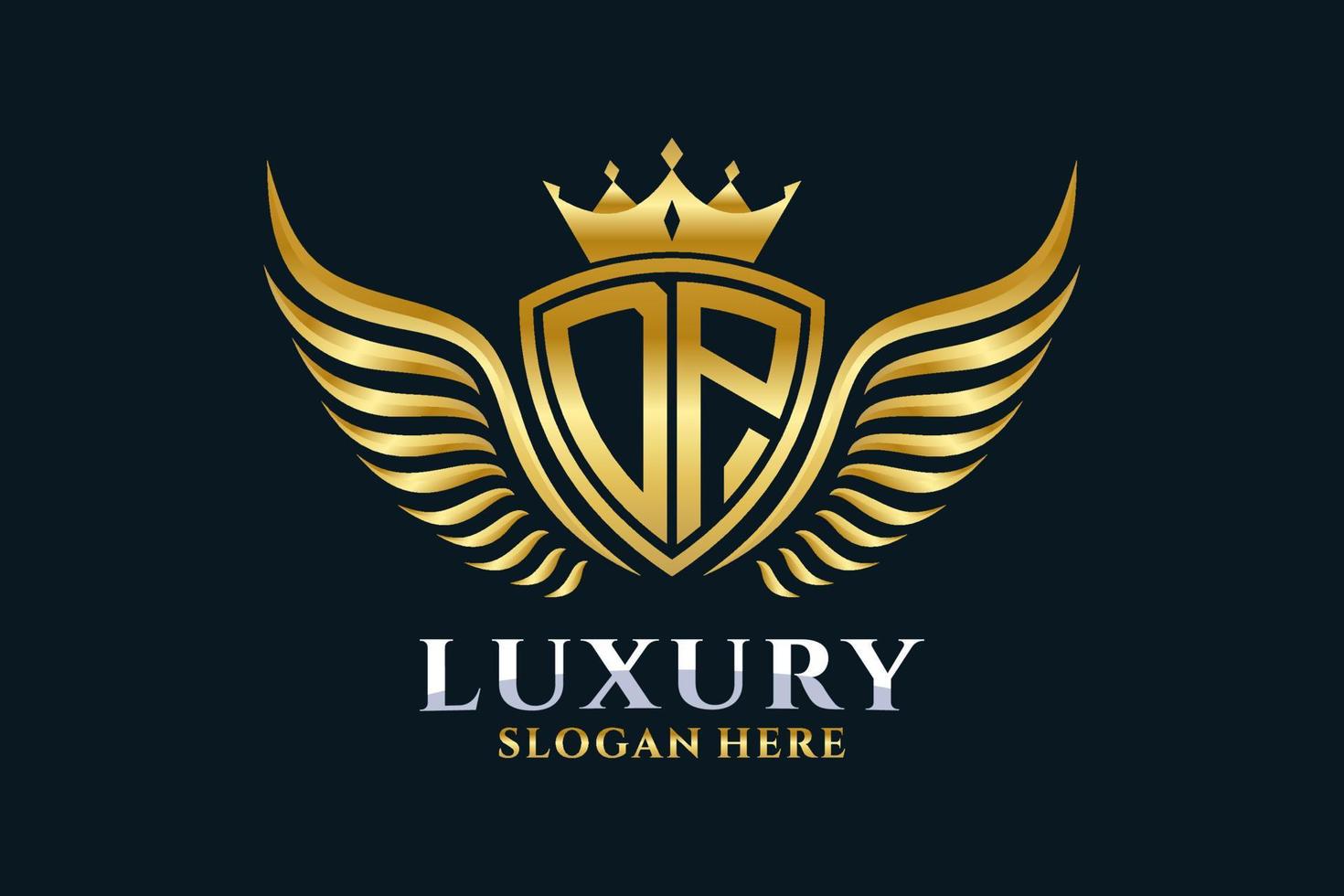 luxo royal wing letter dp crest gold color logo vector, logotipo da vitória, logotipo da crista, logotipo da asa, modelo de logotipo vetorial. vetor