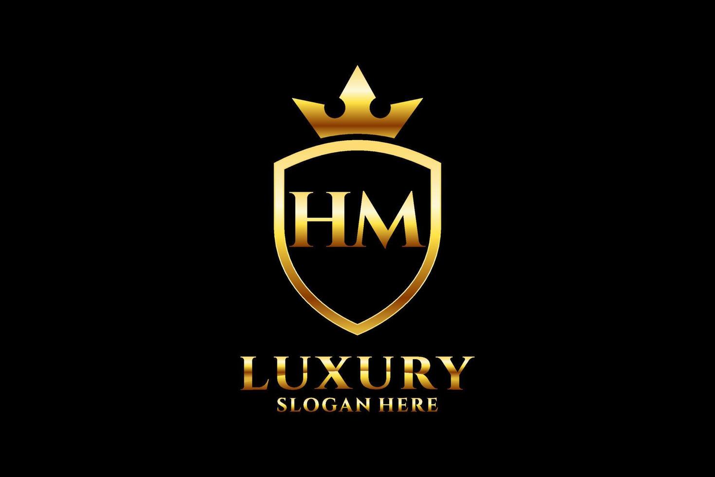 inicial hm elegante logotipo de monograma de luxo ou modelo de crachá com pergaminhos e coroa real - perfeito para projetos de marca luxuosos vetor