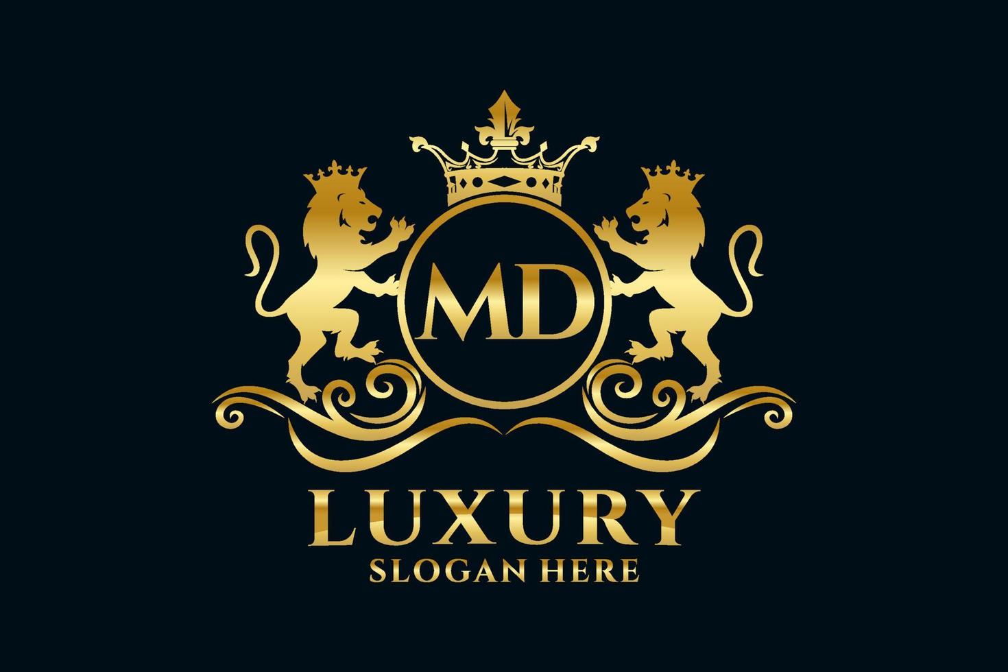 modelo de logotipo de luxo real de leão de letra md inicial em arte vetorial para projetos de marca luxuosos e outras ilustrações vetoriais. vetor