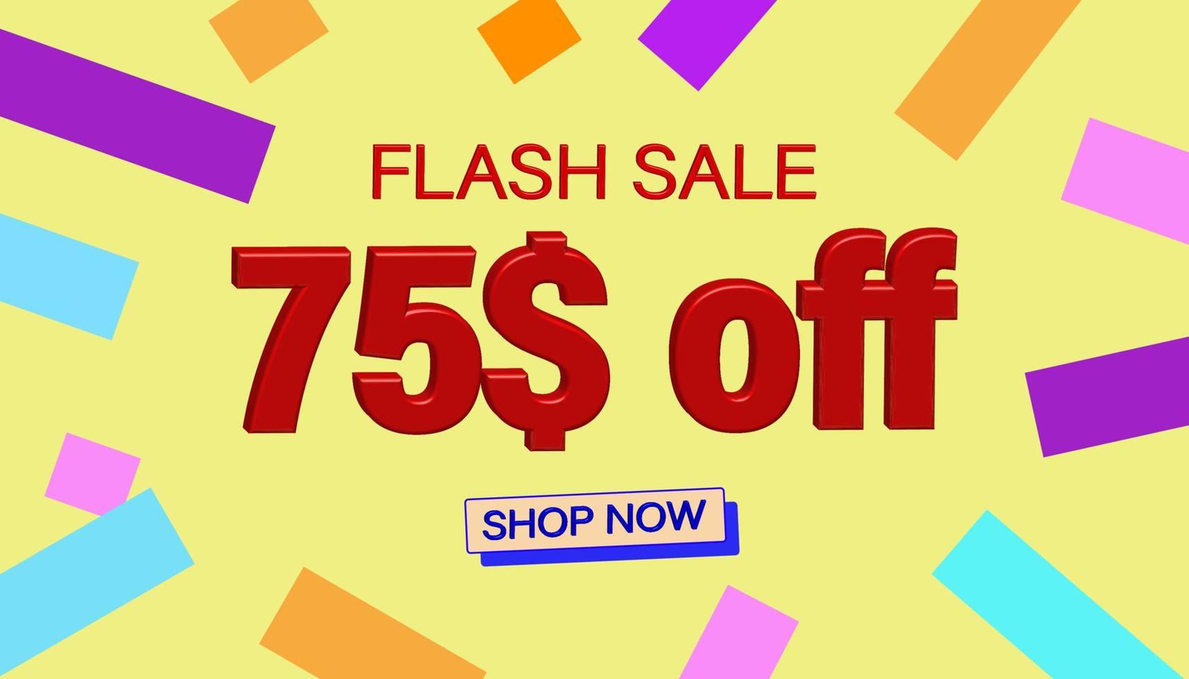 cartaz de vendas com desconto de venda em flash ou banner com texto 3d em fundo amarelo, design de modelo de banner de vendas em flash para mídias sociais e site. ofertas especiais de campanhas ou promoções de venda em flash. vetor