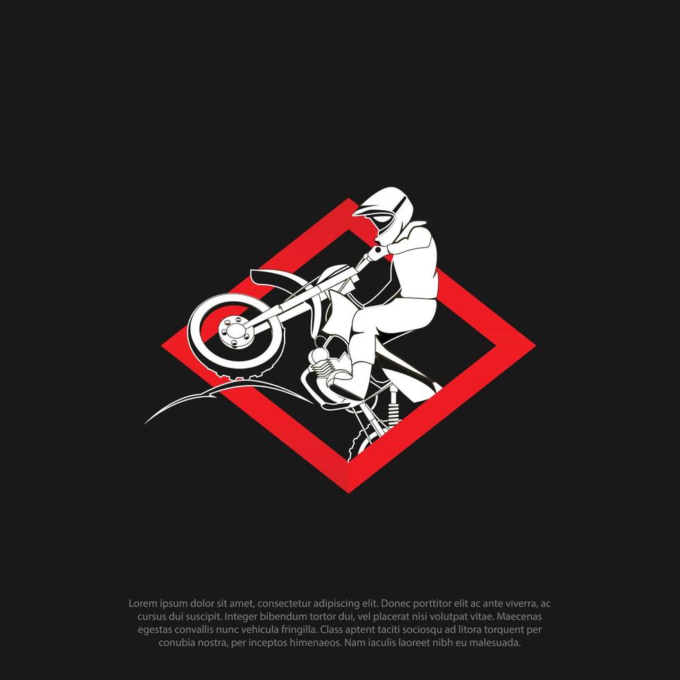 aventura de logotipo usando uma motocicleta ou motor cruzando trilhas de montanha extremas em fundo preto vetor