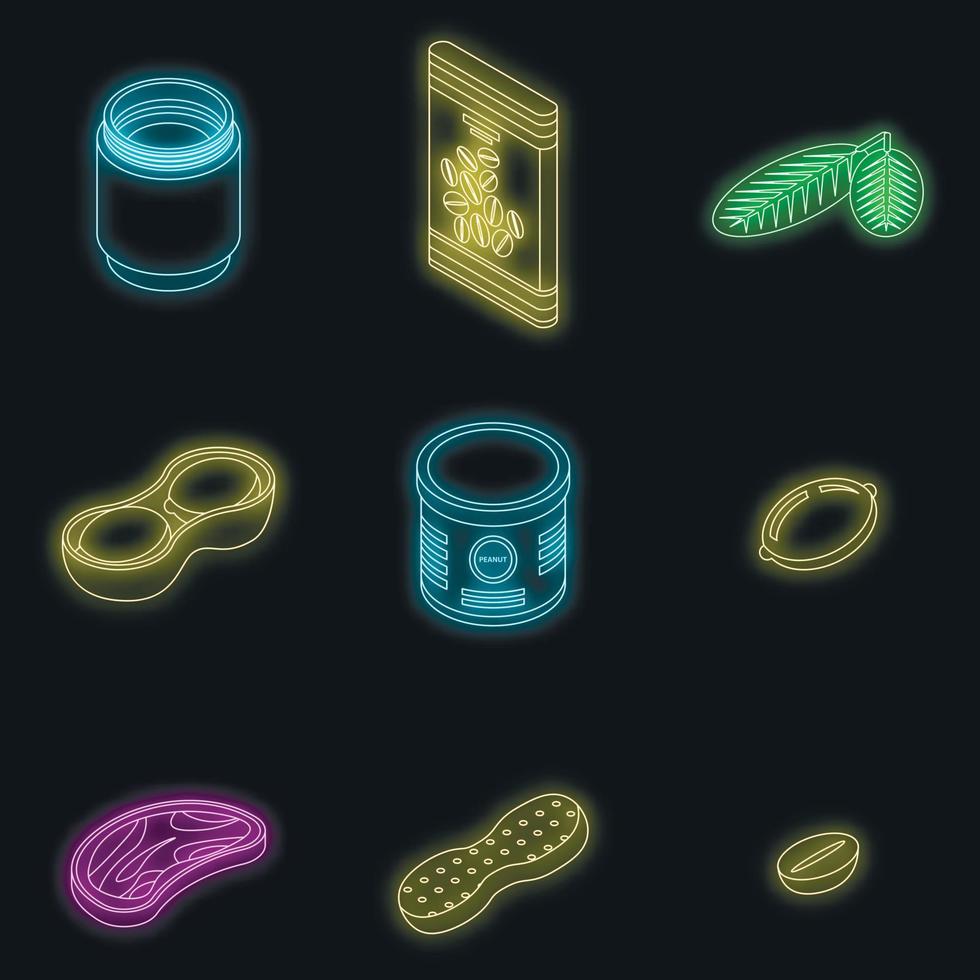 conjunto de ícones de amendoim vetor neon