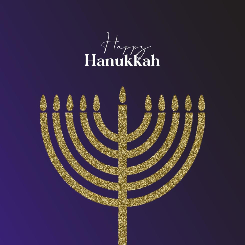 design de cartão de hanukkah feliz com símbolos de ouro sobre fundo de cor azul para feriado judaico de hanukkah vetor