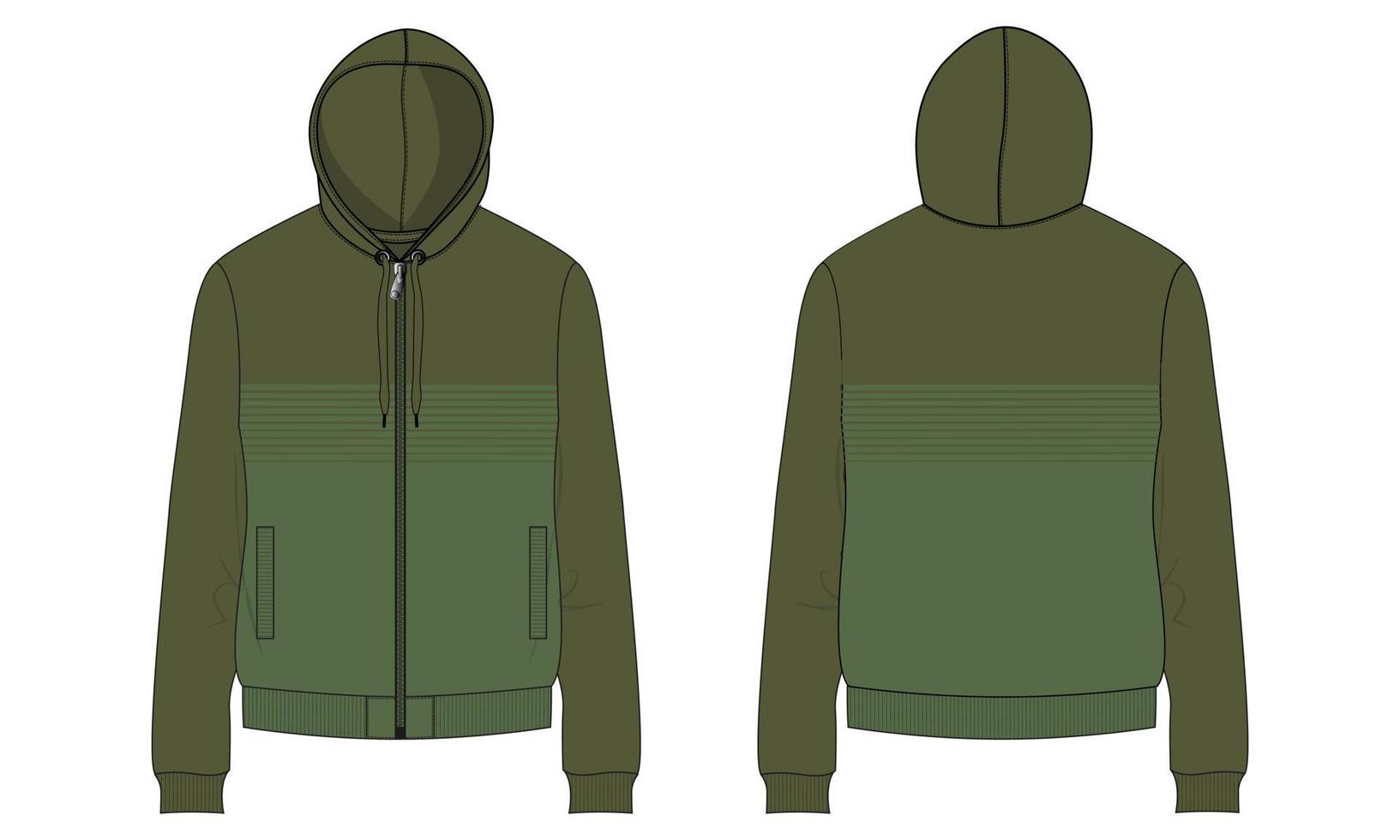 hoodie de manga comprida técnica de moda plana esboço ilustração vetorial modelo vistas dianteiras e traseiras. vetor