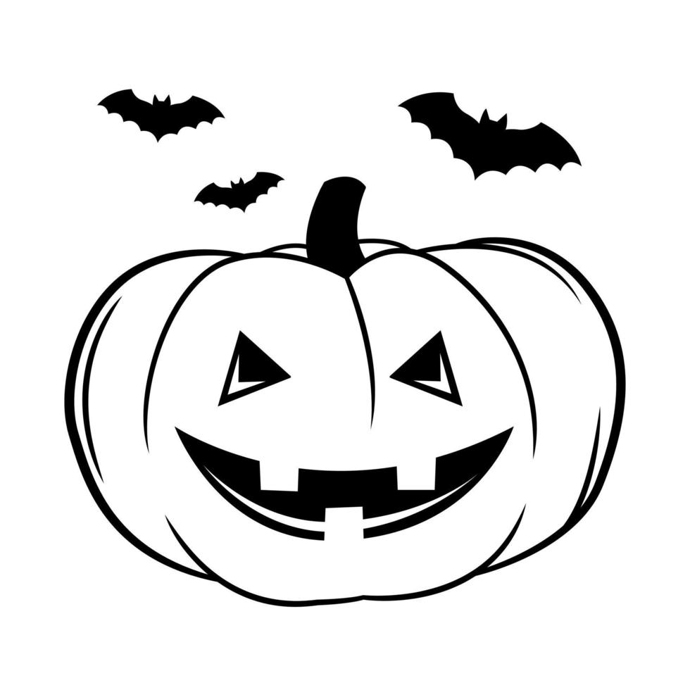 vector simples assustador assustador sorrindo abóbora de halloween isolada. jack o lanterna. decoração de contorno tradicional, símbolo da celebração do feriado no estilo doodle cartoon