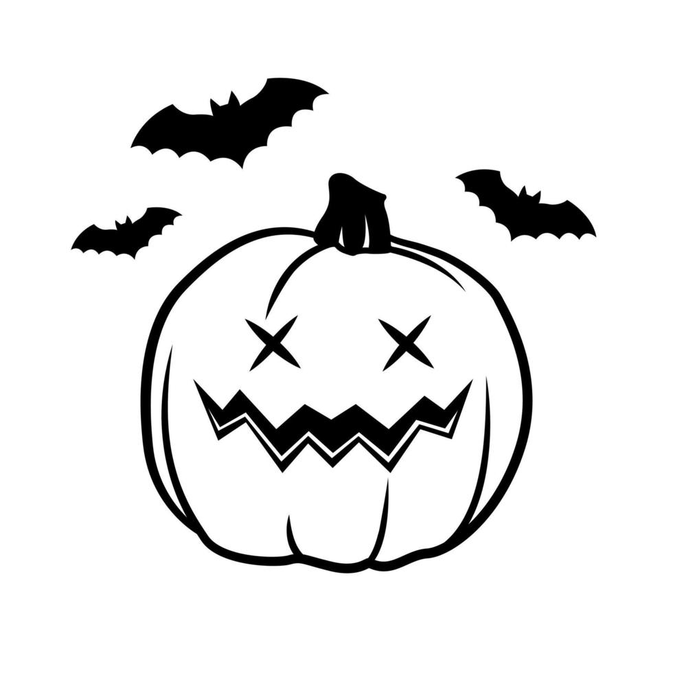 vector simples assustador assustador sorrindo abóbora de halloween isolada. jack o lanterna. decoração de contorno tradicional, símbolo da celebração do feriado no estilo doodle cartoon