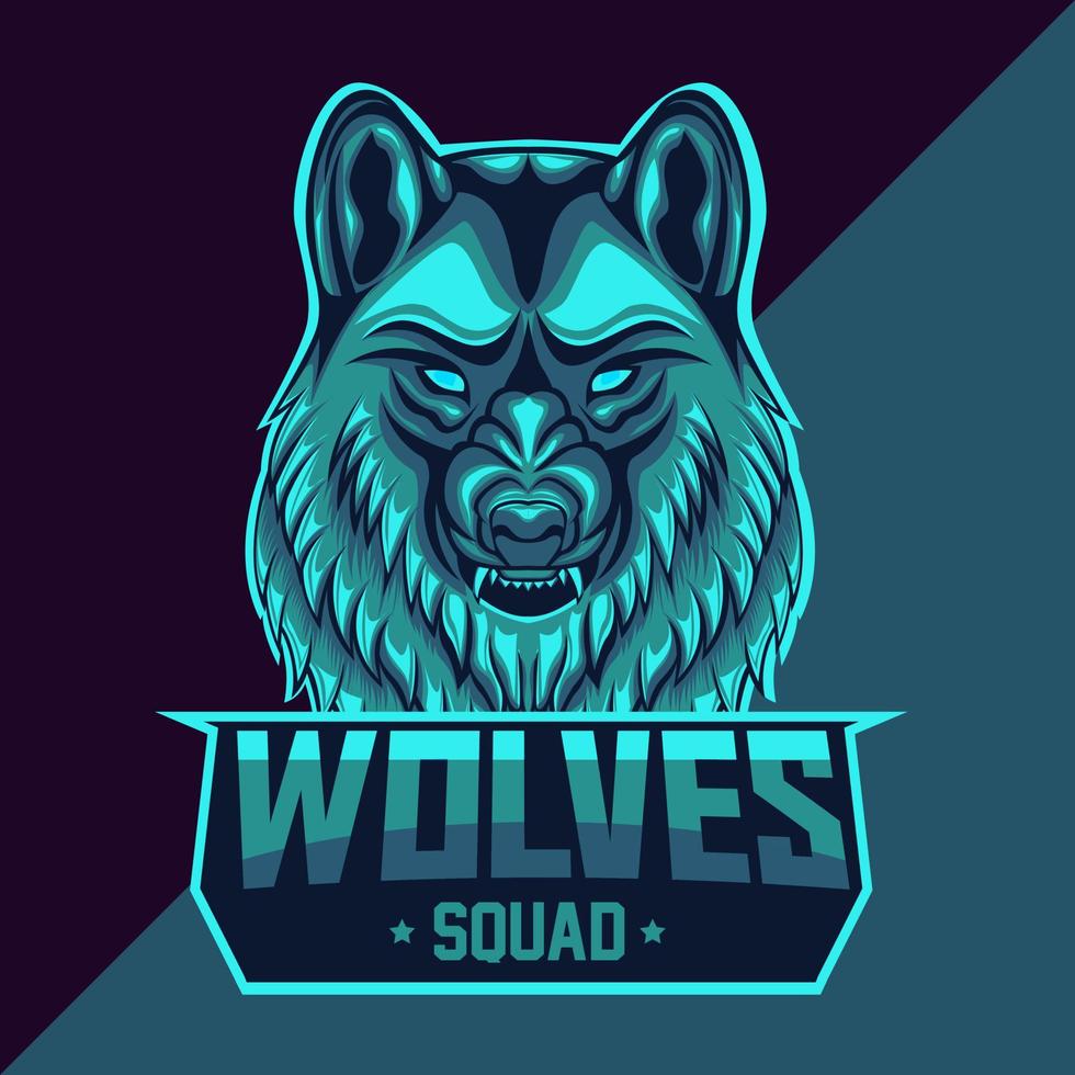 design de mascote de logotipo esportivo de cabeça de lobo vetor