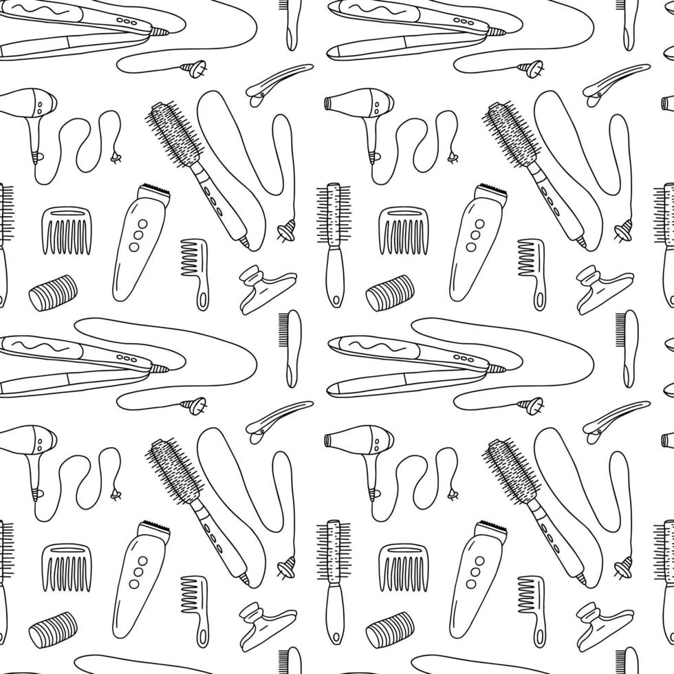 doodle padrão sem emenda de cabeleireiro isolado no fundo branco. padrão sem emenda de elementos de barbearia vetor desenhados à mão