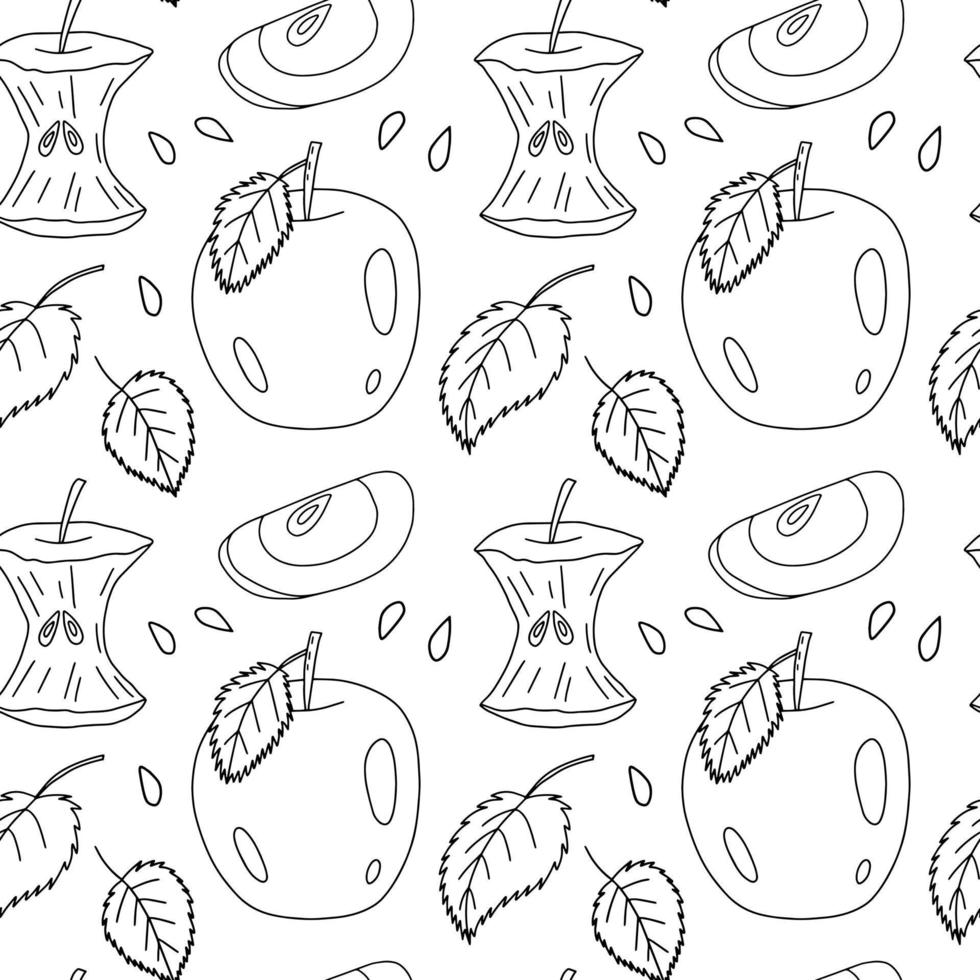 doodle padrão sem emenda de maçã. padrão de fatia de maçãs desenhada de mão vetor