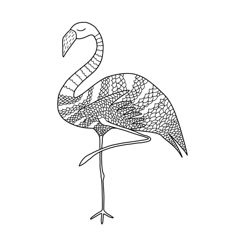 desenho de vetor de flamingo para colorir. coloração desenhada à mão com flamingo fofo